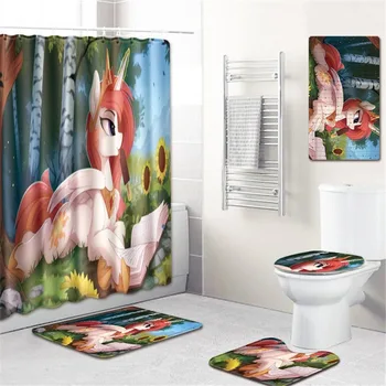 

Bath Mat Waterproof Shower Curtain Toilet Five-Piece Set Absorbent Non-Slip Bath Mat Door Mat Flannel Printing Carpet