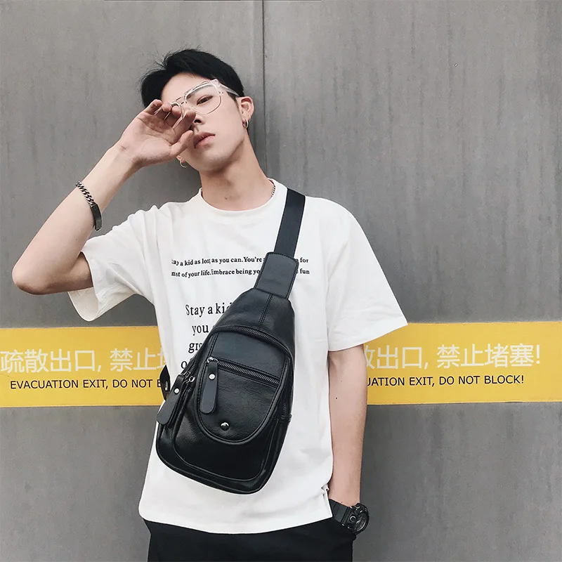 

New leather leisure bag small chest bag summer trend backpack Korean men's chest bag satchel