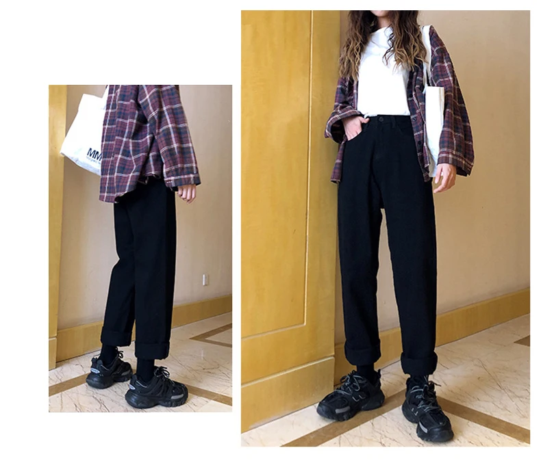 Streamgirl Womens Boyfriend Jeans For Women High Waist Loose Autumn Denim Pants Women Black Vintage Mom Jeans High Waist Beige