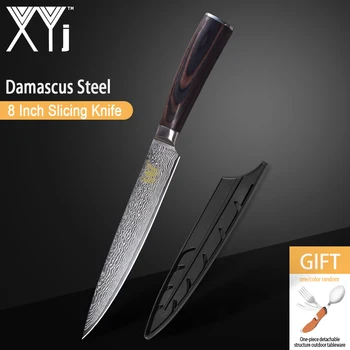 

XYj Kitchen Knife 8 inch Damascus Steel Slicing Knife VG10 Color Wood Handle Meat Kitchen Cooking Tool Japanese Style Free Cover