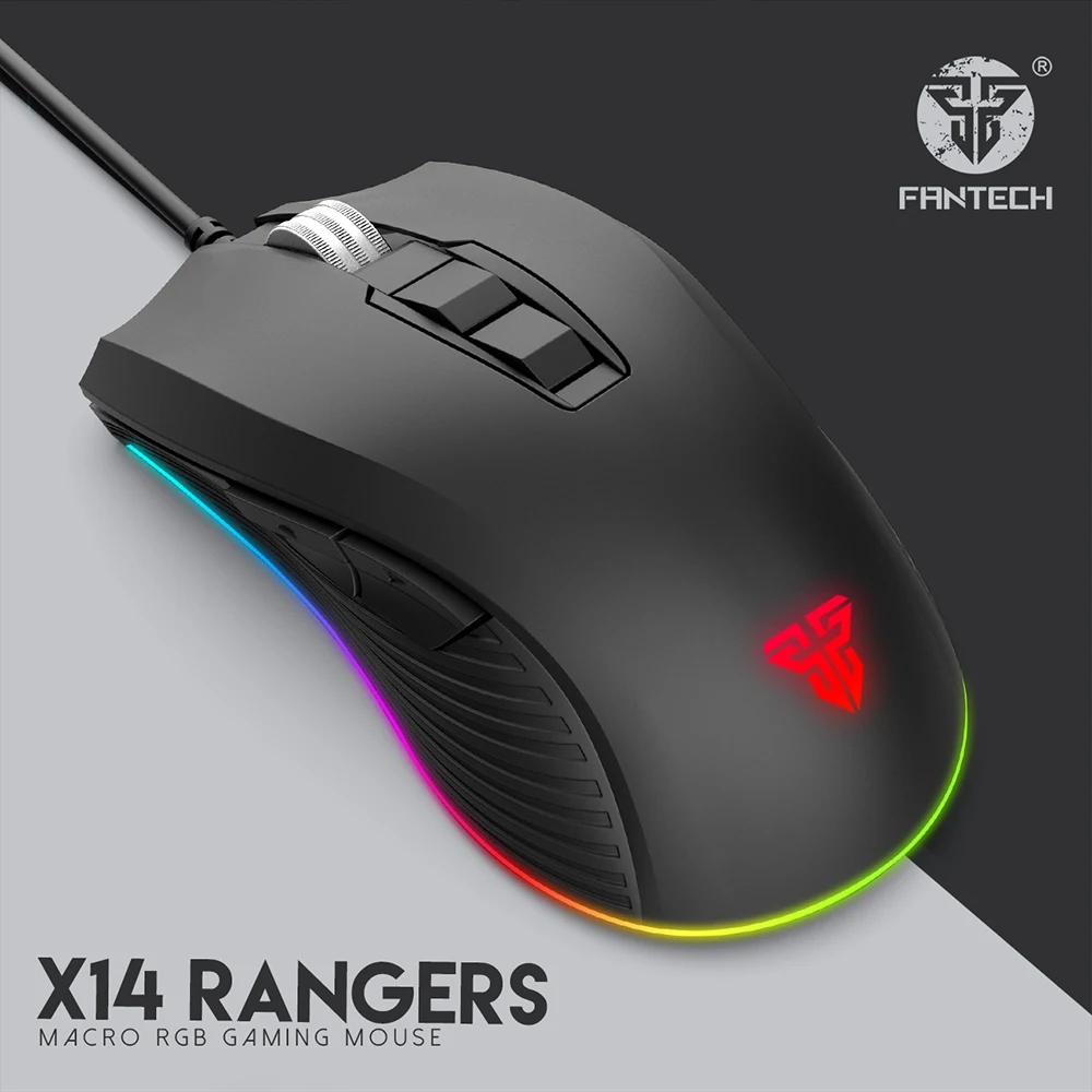 FANTECH X14 профессиональная Проводная игровая мышь, оптическая игровая мышь, регулируемая, 4000 dpi, 7 кнопок, Макросъемка, usb мышь для ПК, мышь для геймера
