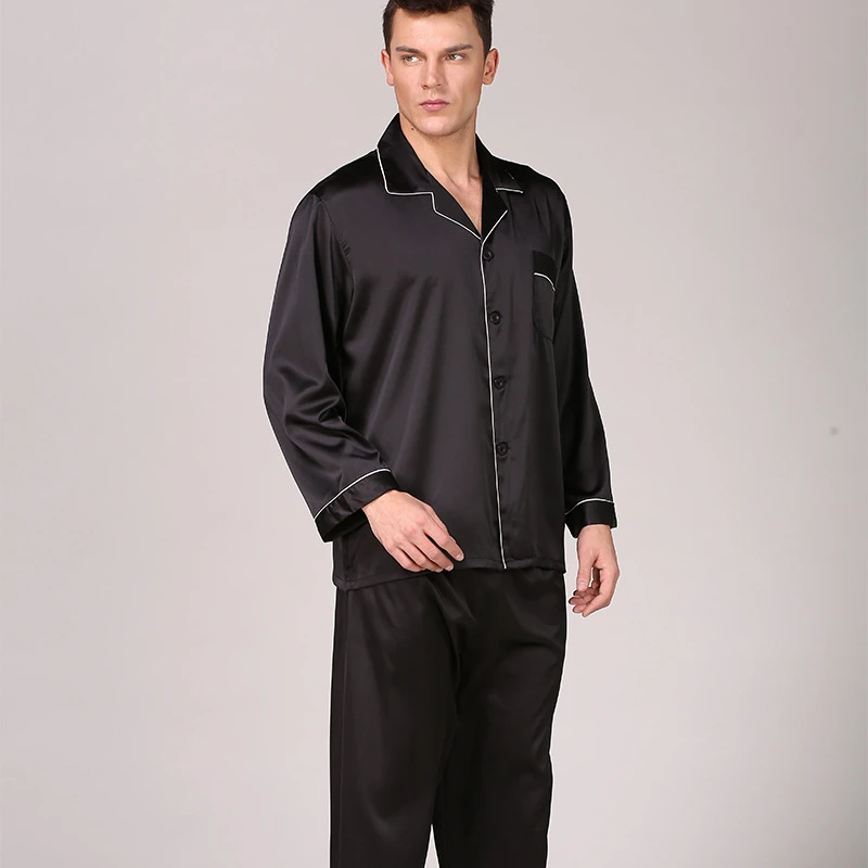 Black Men's Silk Pajamas Spring Pajamas Hombre Pijama Soft Autumn Long  Sleeve Trousers Coffee Homewear Sleepwear For Men - Pajama Sets - AliExpress