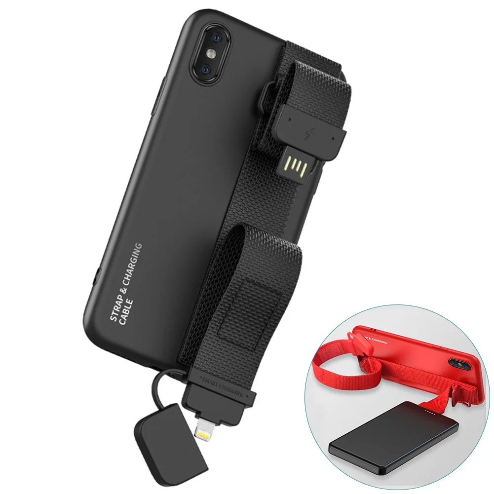 Charging Wrist Strap Holder Case For iPhone 11 Pro XS MAX XR X Invisible USB Charger Kickstand Silicone Capa 7 8 Plus |