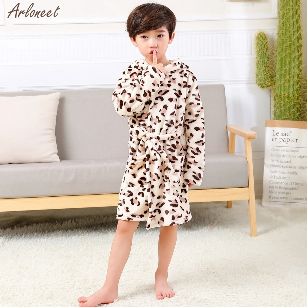 Toddler Baby Boys Girls Print Thick Warm Flannel Bathrobe Night-robe Pajamas Girls Coat Baby Pajamas Sleepwear Outfits New