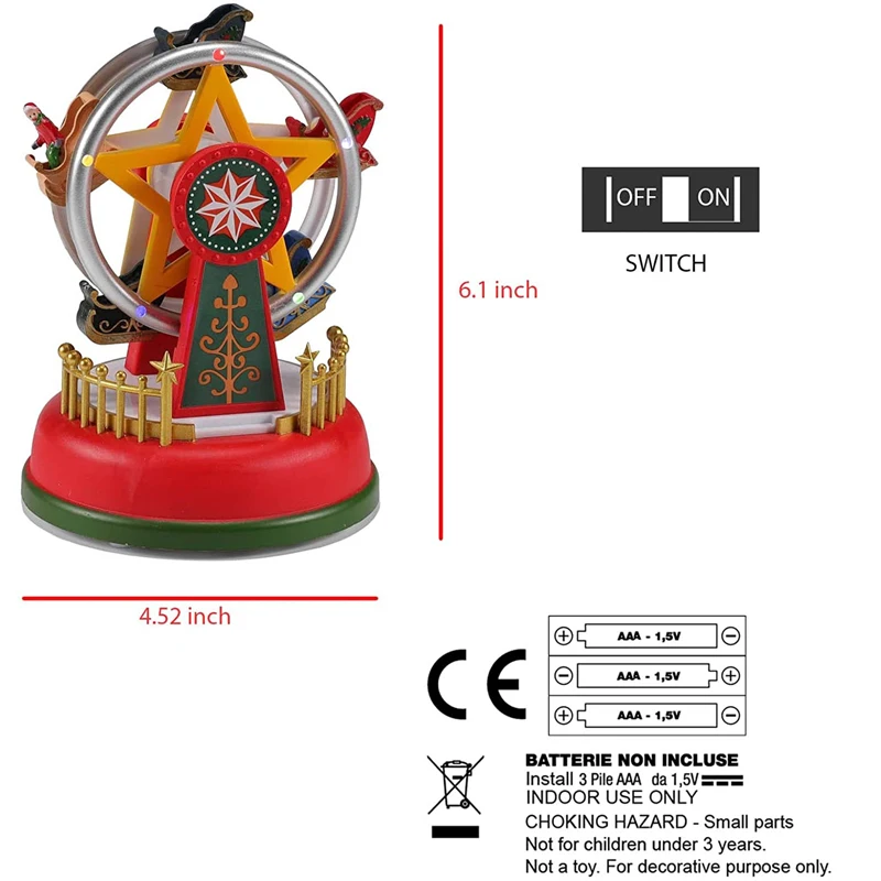 Carnival Animated Ferris Wheel Christmas Scene Illuminated Village Collection, Home Desk Decoration, Displays LED Lights Musical