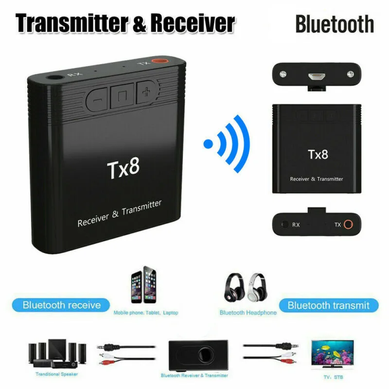 2 в 1 TX8 Bluetooth 5,0 приемник передатчик для ТВ стерео музыкальные приемники 3,5 мм аудио беспроводной адаптер для ТВ ПК наушники