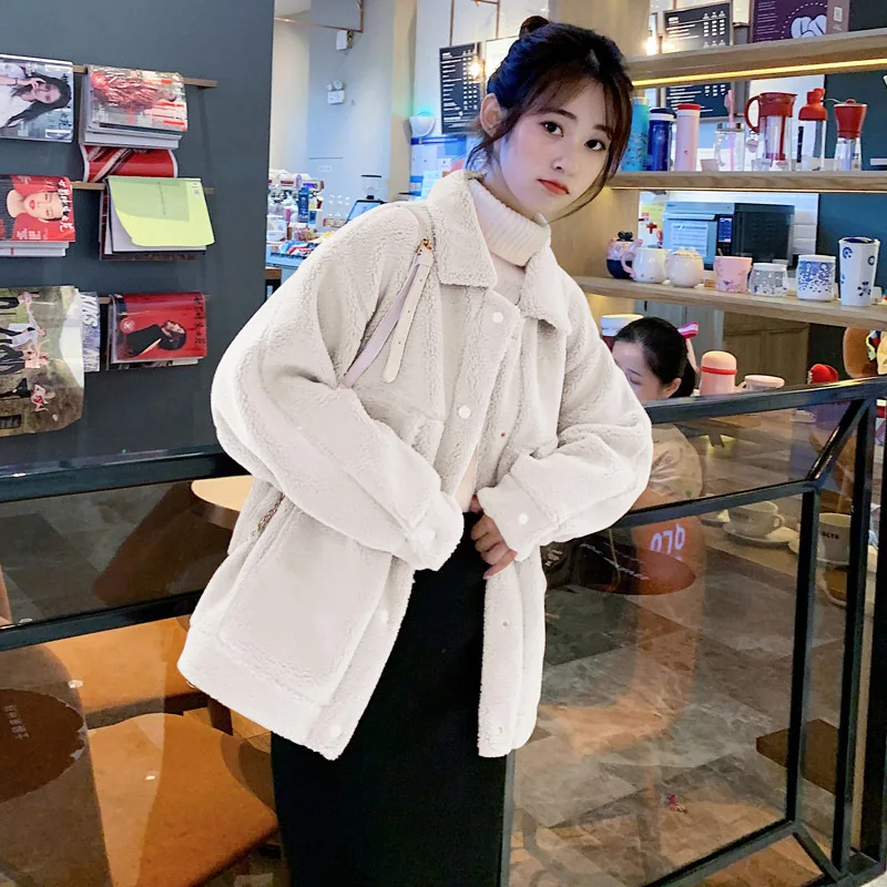 

Lambs Wool Coat Women's Short 2019 Autumn And Winter New Style Korean-style Loose-Fit Laziness-Style Fur Plush Overcoat Fashion