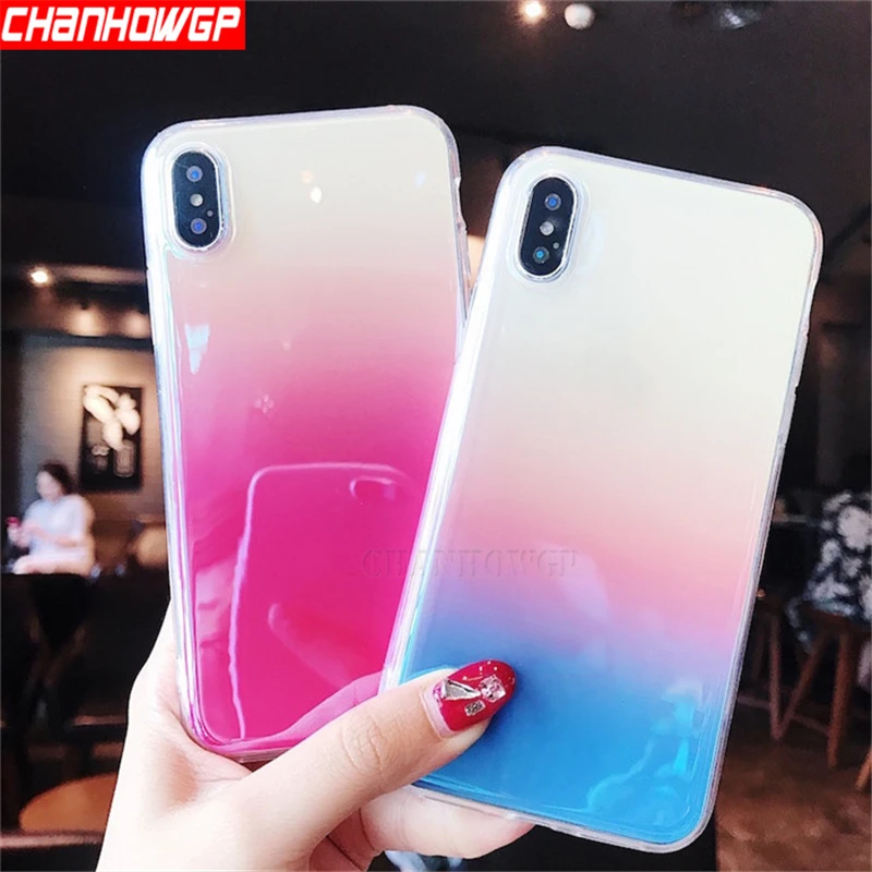 Двойной чехол с градиентом для iPhone 11 Pro X XS MAX XR мягкий телефона 5s 5 SE 6 6s 7 8 Plus прочный