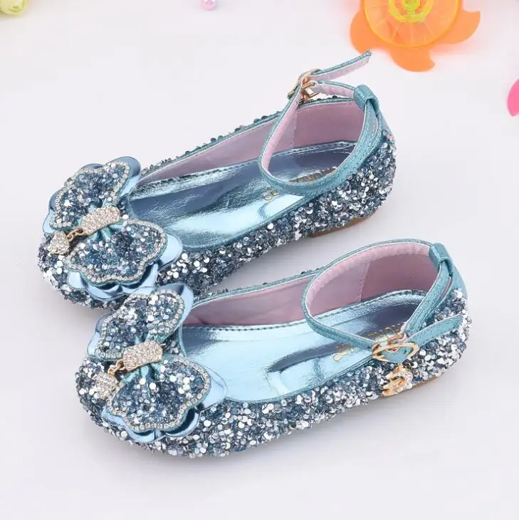 Детская кожаная женская обувь принцессы; свадебные модельные детские туфли с блестками для девочек; модные кроссовки; цвет розовый, серебристый, синий