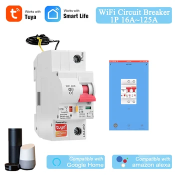 

Tuya Smart Circuit Breaker 1P 16A~125A WiFi MCB Overload Shortcut Protection Alexa Compatible APP Wireless Control Smart MCB