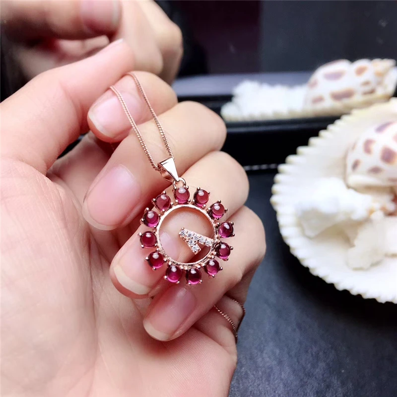 New Natural elegent Garnet Pendant Necklaces for Women girls gifts party real gemstones Fine jewelry 925 Sterling Silver#732