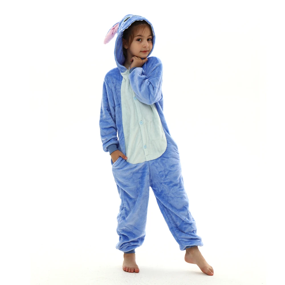 Children Pajamas Sets Disney Stitch Plush Flannel Winter Baby Boy One-Piece
