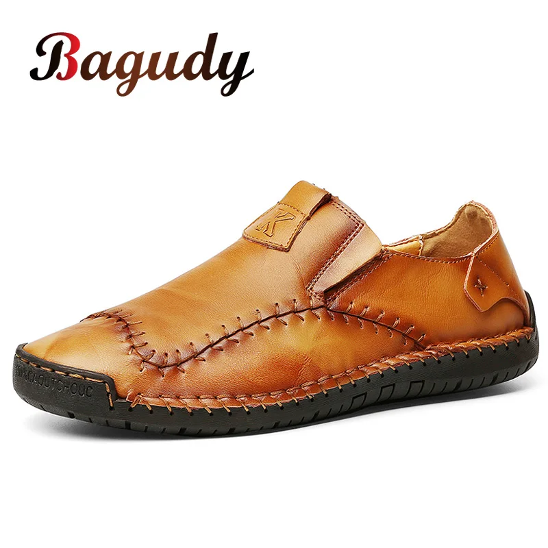 Genuine Cow Leather Men's Loafers Fashion Handmade Moccasins Soft Casual Shoes Slip on Flat Boat Shoe PLUS SIZE 48 | Обувь