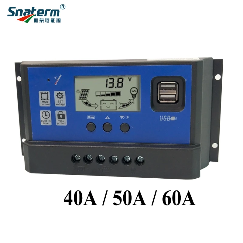 60A//50A//40A Solar Charger Controller LCD PWM Dual USB Output PV Regulator