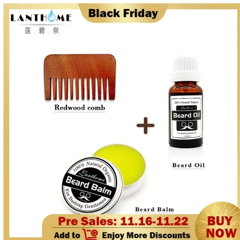 

Lanthome Natural Beard Oil+beard balm+beard comb style moisturizes softens storage bag wax hair loss products kit cream growth