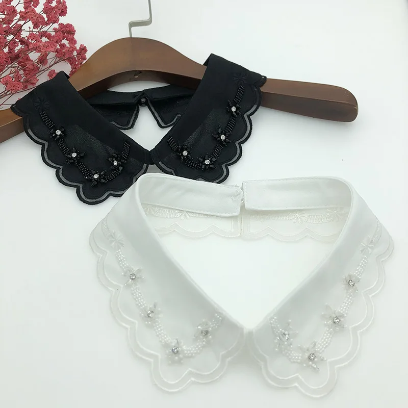 

New Women Party Blouse Tops Fake Collar Handmade Beading Girls Shirt Detachable Collar Black/white Female False Collars