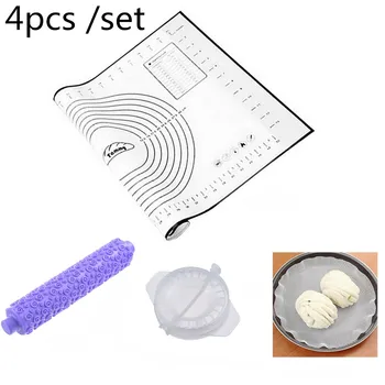 

4pcs/set DIY Dumplings Tool Dumpling Mold+Kneading Dough Mat+Rolling Pin+Steamer Paper Creative Kitchen Gadgets