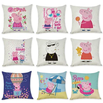 

45cm Peppa Pig Linen Pillowcase Plush Cartoon Anime Toy Children's Sofa Cushion Hug Pillowcase Doll Child Gift29