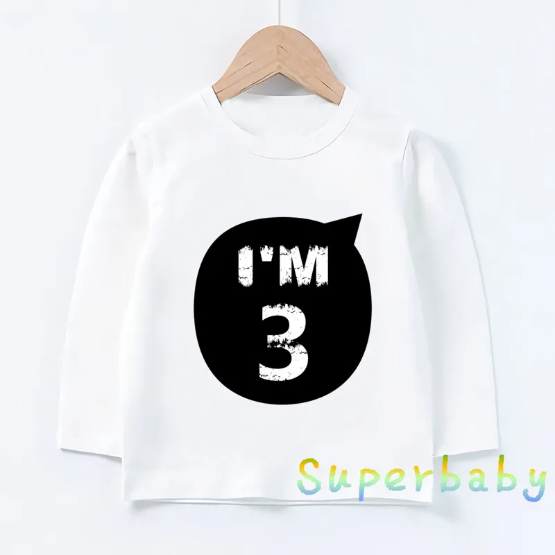 Детская футболка с надписью «Happy Birthday I'M» для детей 1-10 лет, Забавные топы с рисунками для маленьких мальчиков и девочек, Детская футболка с длинными рукавами, LKP5276