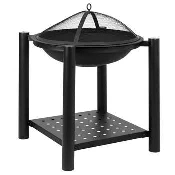

22" Iron Brazier Four Feet Wood Burning Fire Pit Decoration for Backyard Poolside with a Shelf For outdoor Garden
