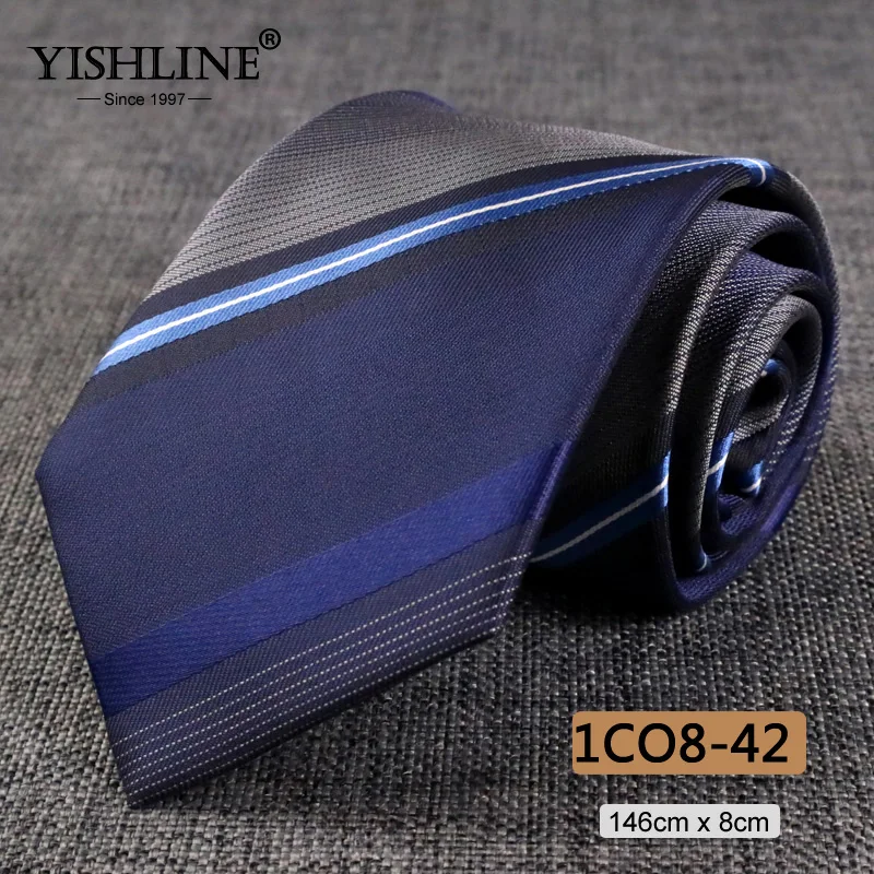 1CO8-42 YISHLINE, распродажа, 8 см, мужские галстуки, классический галстук, синий, для мужчин, в полоску, в клетку, серый, розовый, деловой галстук для жениха, свадебные аксессуары - Цвет: 1CO8-42