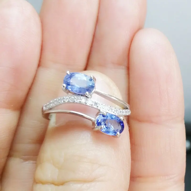 Натуральный настоящий синий сапфир кольцо Серебро 925 пробы ювелирные украшения 0.6ct* 2 шт драгоценный камень B18102510