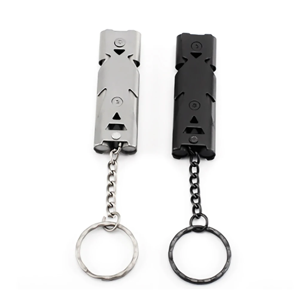Portable Outdoors 150dB High Decibel Keychain Whistle Stainless Steel Double Pipe Emergency Survival Whistle Multifunction Tools