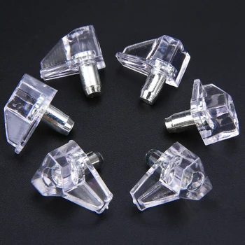 

50pcs Clear Carbint Shelf Support 5mm Plastic Bracket For Furniture Inside Shelf Holder Pegs Studs Kit With Pin Hardware Tools