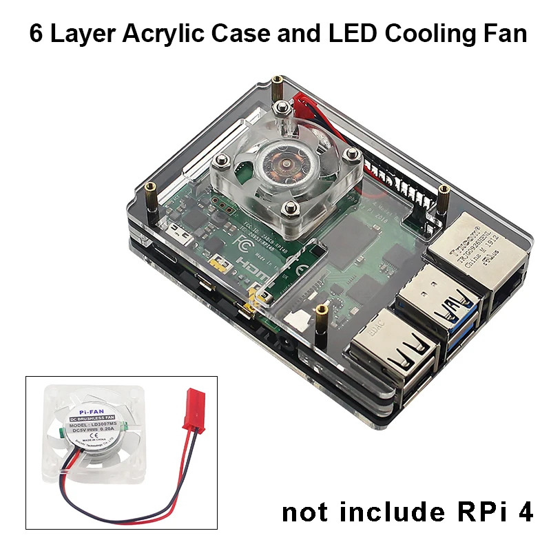 6 слоев акриловый чехол Raspberry Pi 4B прозрачный корпус с голубой светодиодный вентилятор охлаждения для Raspberry Pi 4 Модель B - Цвет: Bundle 2