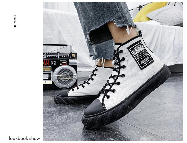Новые Высокие холщовые туфли мужские спортивные осенние Harajuku Хип-хоп Ins супер сапоги пожарного бега кроссовки мужские Дикие повседневные