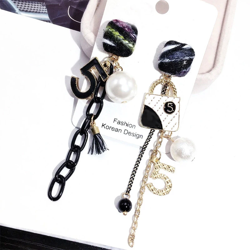 

Luxury Long Tassel Enamel Letter 5 Earrings for Women Pearl Hypoallergenic Brand Earrings Fashion Jewelry