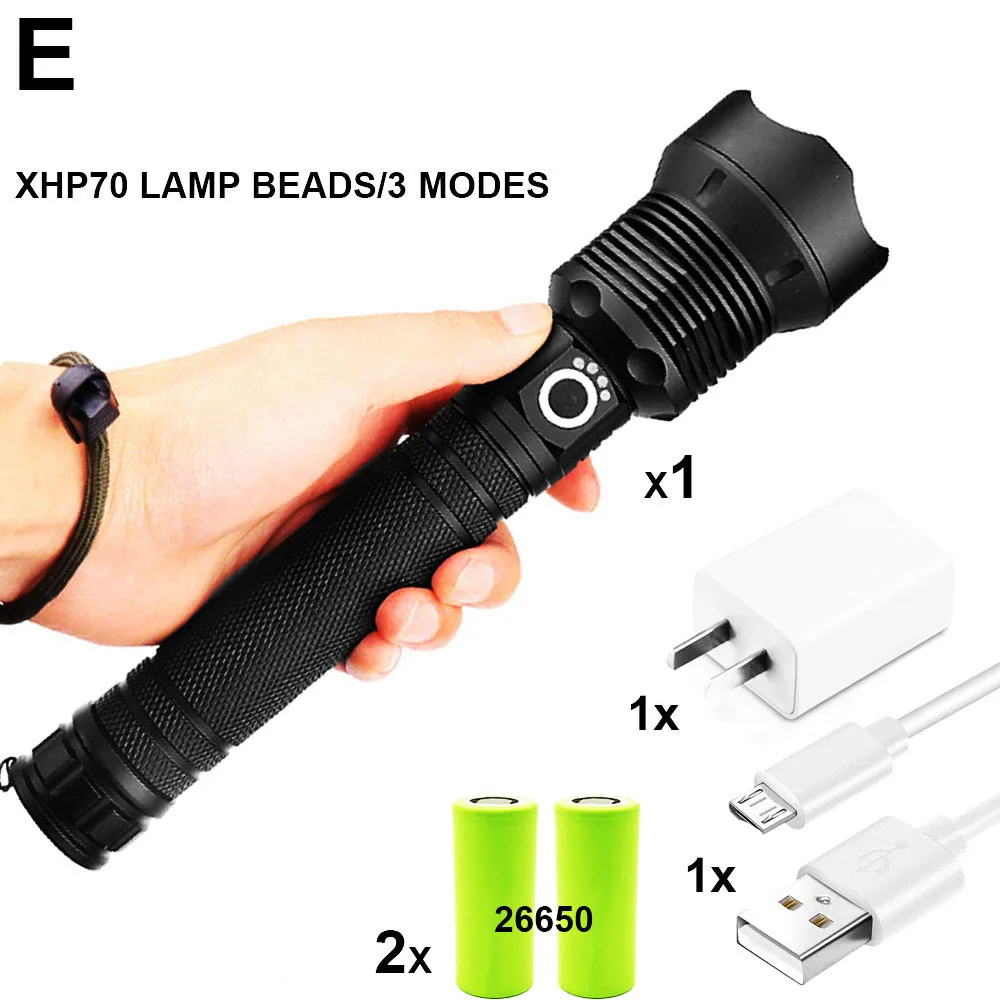 XHP70-E ZK20 супер яркий XHP90 светодиодный светильник-вспышка с высокими люменами, масштабируемый USB Перезаряжаемый мощный дисплей, мощный фонарь 26650, ручной светильник - Испускаемый цвет: XHP70-E