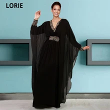 

LORIE Beading Balck Evening Dresses Moroccan Caftan Dubai V-neck Long Sleeve Chiffon Kaftan Robe Prom Party Gowns Plus Size 2020