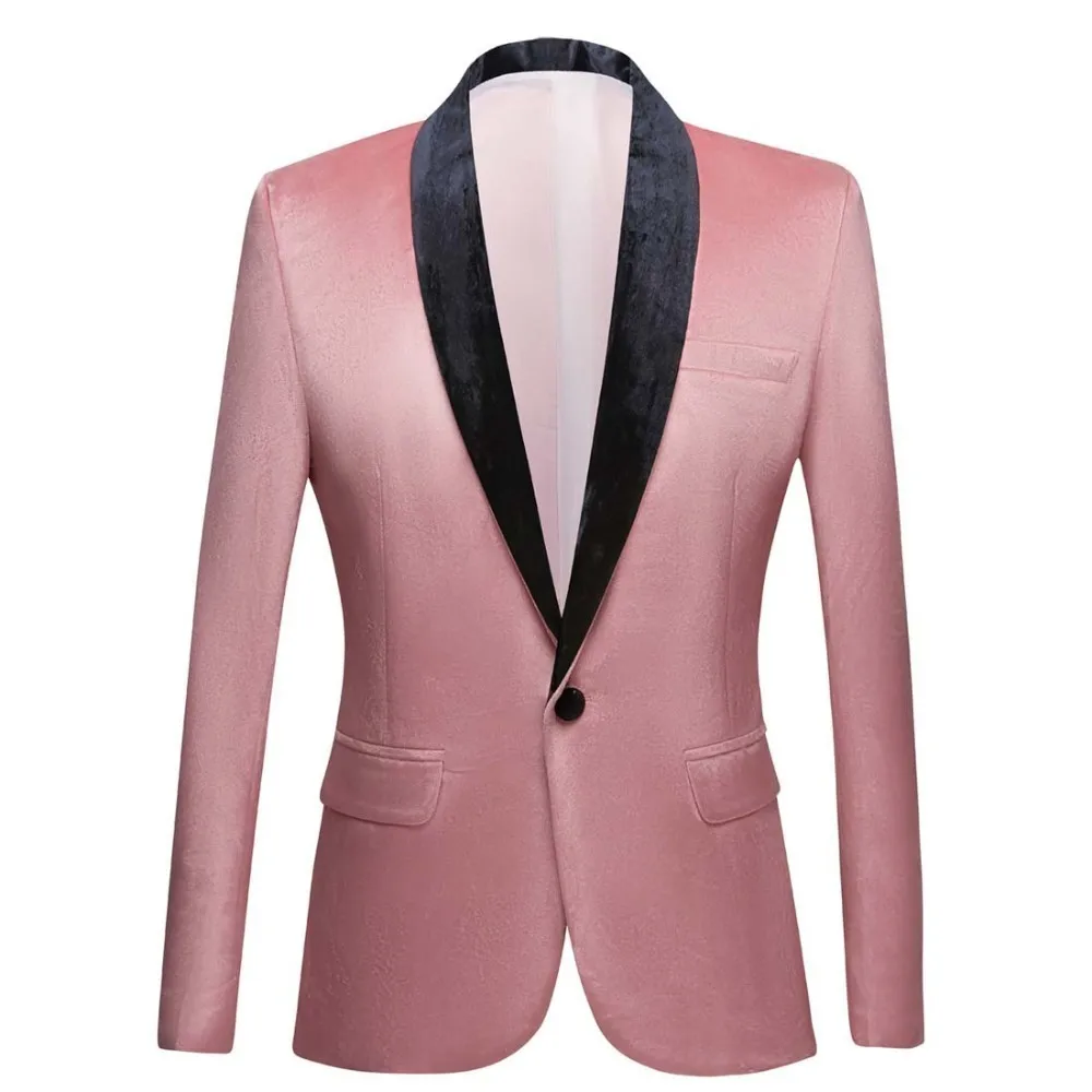 PYJTRL Мужская шаль лацкан персиковый розовый бархат обтягивающие блейзеры свадебное платье Жених выпускного вечера Tuxdudo пальто Hombre плюс размер костюм куртка - Цвет: Розовый