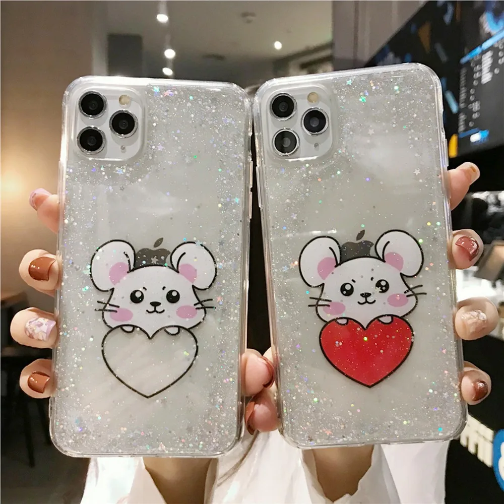 

love foriPhone 11 11promax x XR XS Max 7plus 8plus 7 8 6 6s plus Flash powder waterproof and dustproof Mobile phone shell