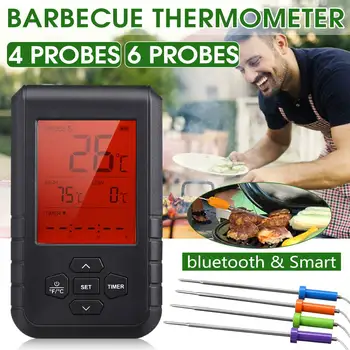 

Digital LCD Screen Wireless BBQ Thermometer With 4 or 6 Probes bluetooth Control Food Coing Timer Oven Meat Grill Kitchen