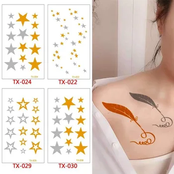 

Sexy Feather Moon Star Temporary Tattoo Women Party Body Arm Art Fake Flash Tatoos Gold Metallic Tattoo Stickers Girl Bracelet W
