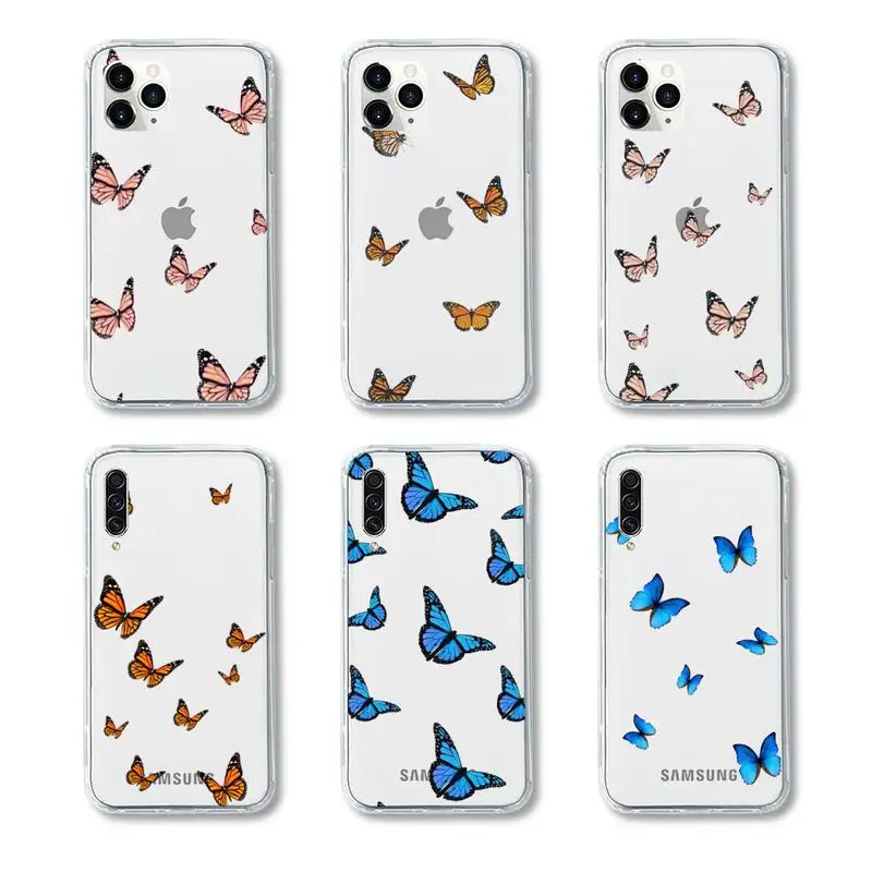Чехол для iPhone Samsung A S 11 12 6 7 8 9 30 Pro X XS Max XR Plus lite прозрачный с изображением бабочки |