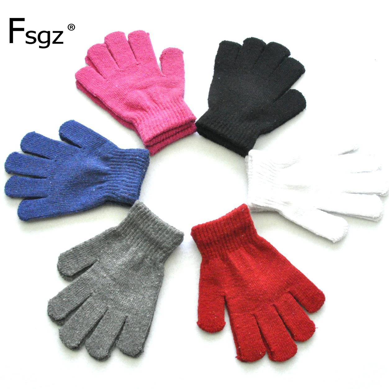 

5-12 Years Winter Gloves For Children Acrylic Yarn Spandex Solid Knitting Mittens For Students Outdoor Sport Cycling Gauntlets