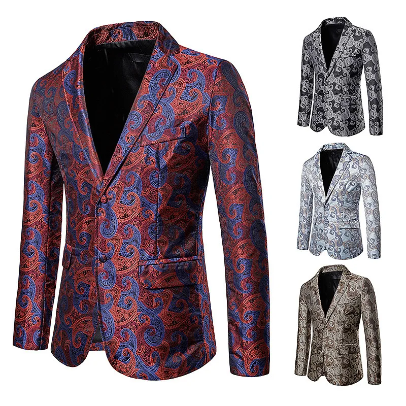 

Men's Bright Cashew Flower Dark Pattern Two-button Men's Turn-collar Suit Blazer Jacket Suit Men Men Suit Jacket Flower Blazer