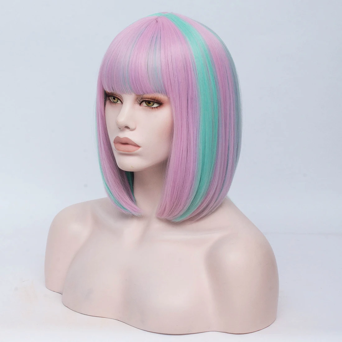 Similler для женщин короткий Косплей Синтетический боб парик розовый синий Омбре цвет термостойкие прямые волосы
