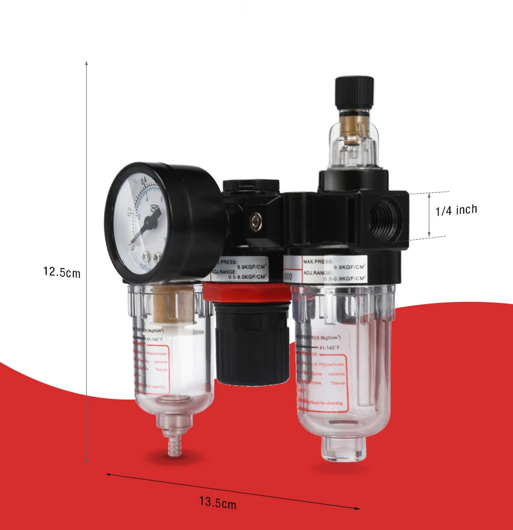 AC2000 1/4 Inch Air Pressure Filter Regulator Oil Water Separator Lubricator Moisture Water Trap Cleaner Oil-Water Separator