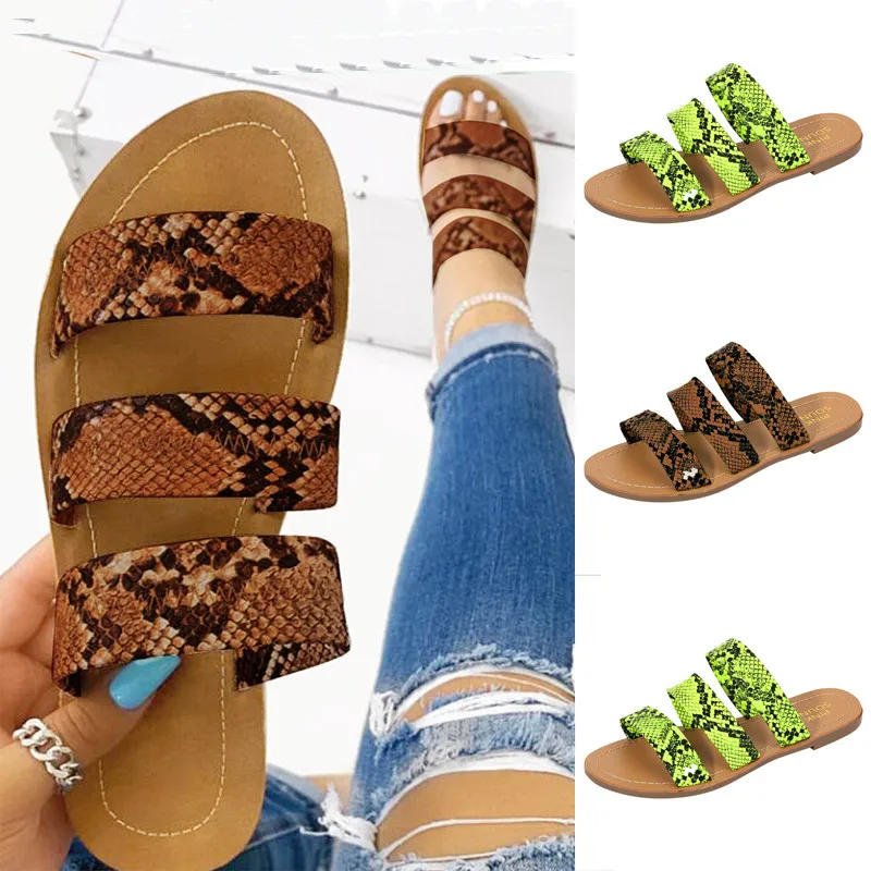 

Winter Shoes Woman flip flops Slippers Ladies Roman Snake Pattern Beach Sandals Large Size Flat slippers women zapatos de mujer