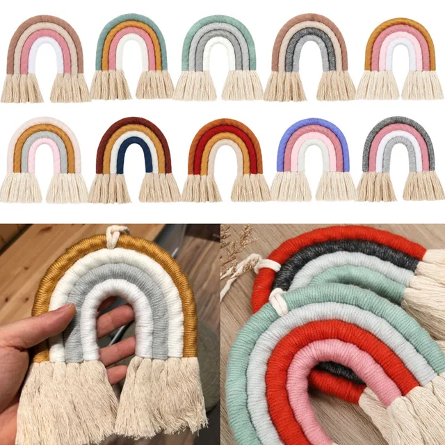 OOTDTY Nordic Handwoven Rainbow Macrame Tapestry INS Boho Tassel Tapestry Wall Handing Decor For Nursery Home Baby Room Decor 1