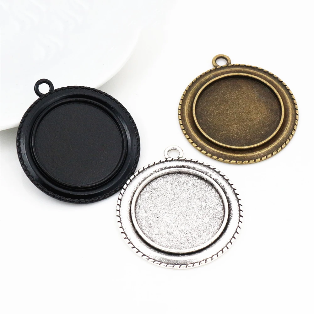 

New Fashion 5pcs 25mm Inner Size Antique Silver Plated and Bronze and Black Vintage Style Cabochon Base Setting Charms Pendant