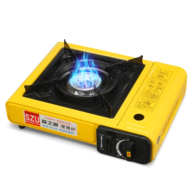

Yellow Outdoor Portable Cassette Gas Stove Windproof Wild Gas Barbecue For Camping Hiking Travel Cooker Applicable Grill Dual St