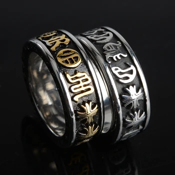 

Tibetan Buddhism Black Good Luck Mantra Men's Ring Matte Stainless Steel Male Ring Mysterious Religious Buddhist Jewelry