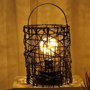 

Lantern Shape LED Night Light Black Iron Bedside Lamp Energy Save Wedding Bedroom Decorative Ornament Battery Lighting