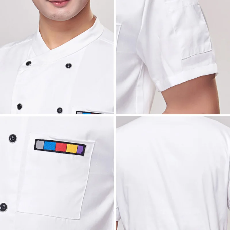 Chef Uniform Unisex Restaurant Kitchen Breathable Double Breasted Shirt Chef Jacket+cap+apron work short sleeves clothes for men