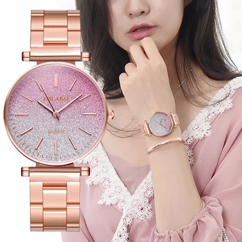 

Hot Fashion Women Stainless Steel Gradient Starry Sky Watch Luxury Ladies Quartz Watches YOLAKO Clock Relogio Feminino